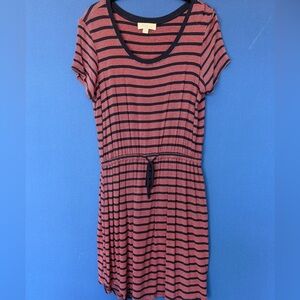 Olive & Oak Pink and Black Striped Midi Dress